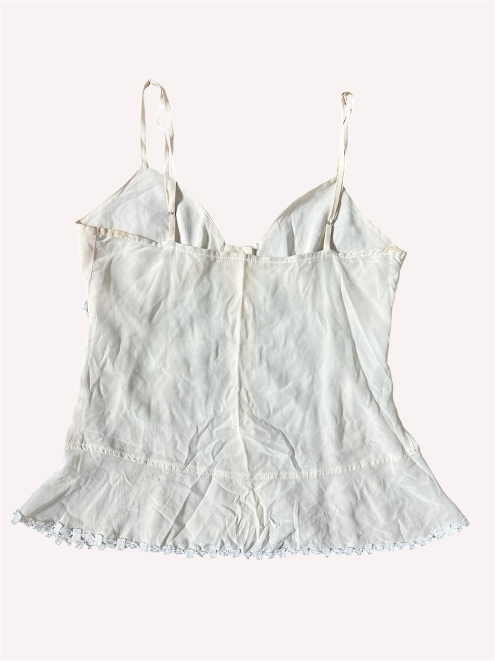VTG Cream 100% Silk Fringe Lace Trim Cami Corset Top Button Front Y2K Western S - Picture 3 of 4